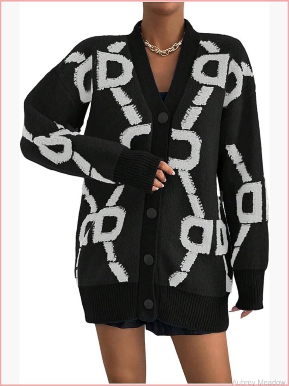 Women's Graphic Cardigan Button Up V Neck Drop Shoulder Open Front Loose